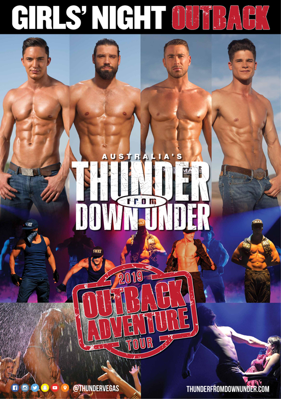 Menstrip-Gruppe Australia’s Thunder from Down Under - Outback Adventure Tour 2019